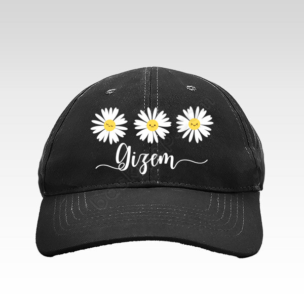 İsime Özel Papatya Tasarımlı Siyah Bez Şapka online tasarla