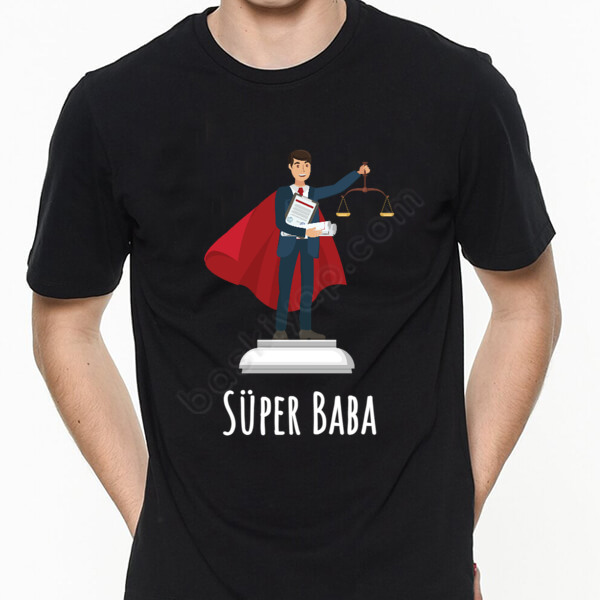 Süper Baba Tasarımlı Siyah Erkek Tişört online tasarla
