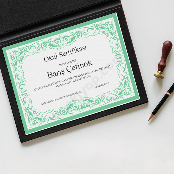 Su Yeşili Çerçeveli Okul Sertifikası online tasarla