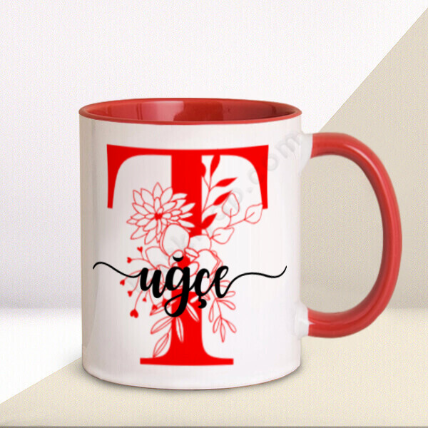 T Harfi Kırmızı Kupa Bardak online tasarla