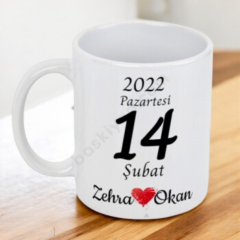 14 Şubat Tasarımlı Baskılı Kupa Bardak online tasarla