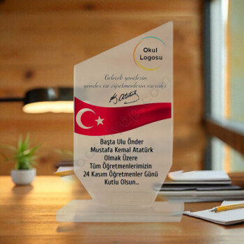 24 Kasım Öğretmenler Günü Ekonomik Cam Plaket Tasarımı online tasarla