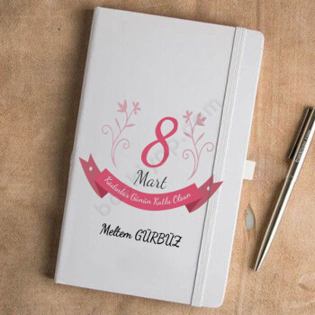 8 Mart Kadınlar Günü Tasarım  Beyaz Ajanda online tasarla