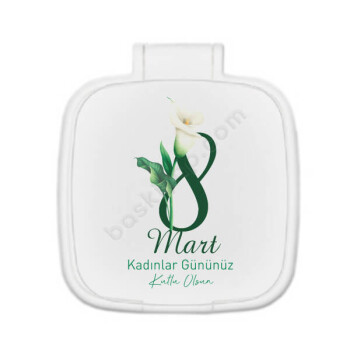 8 Mart Tasarımlı Kare Beyaz Makyaj Aynası online tasarla