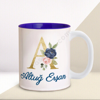 A Harf Tasarımlı İçi Lacivert Kupa online tasarla