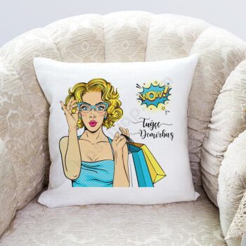 Alışveriş Çantalı Pop Art Tasarımlı Yastık Kılıfı online tasarla