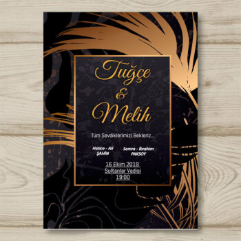 Altın Lame Modelli Düğün Davetiyesi online tasarla