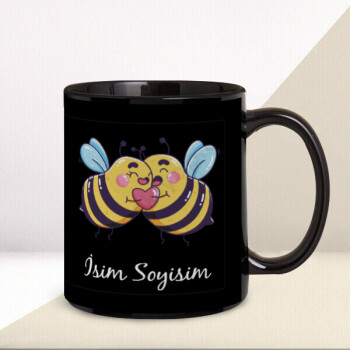 Arı Baskılı Kişiye Özel Siyah Kupa Bardak online tasarla