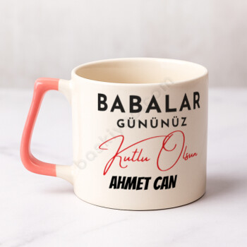 Babalar Günü Kişiye Özel Pembe Saplı Seramik Kahve Fincanı online tasarla