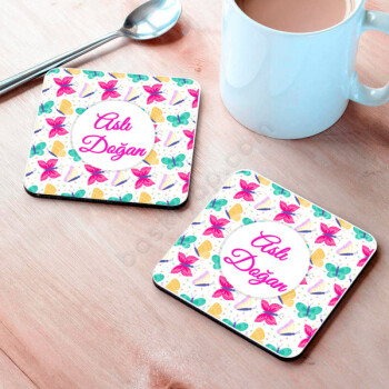 Kelebek Modelli Bardak Altlığı online tasarla