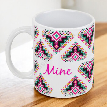 Baş Harfli Etnik Desenli Beyaz Kupa online tasarla