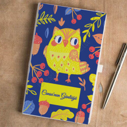 Baykuş Tasarımlı Beyaz Defter  Ajanda online tasarla