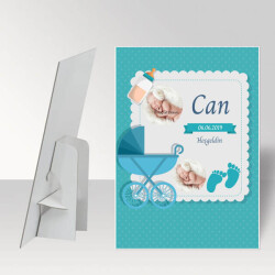 Bebek Arabalı Mavi Baby Shower Ayaklı Pano online tasarla