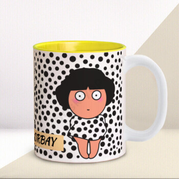 Benekli Kız Tasarımlı Sarı Kupa online tasarla