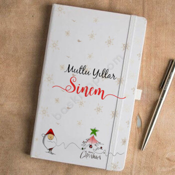 Mutlu Yıllar Tasarımlı Beyaz Ajanda online tasarla