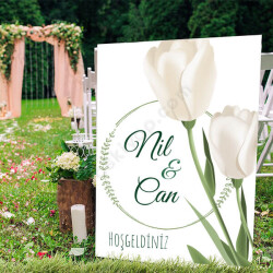 Beyaz Çiçekli Ayaklı Pano online tasarla