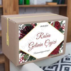 Bordo Çiçekli Çeyiz Etiketi online tasarla