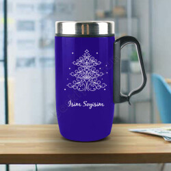 Çam Ağacı Tasarımlı Kişiye Özel Mavi Termos online tasarla