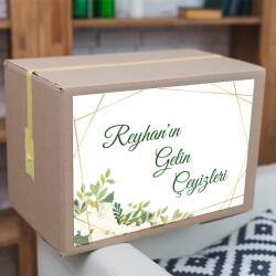 Çerçeveli Yeşil Çiçekli Çeyiz Etiketi online tasarla