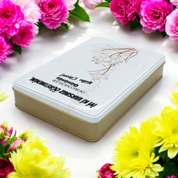 Çiçek Baskılı Hediye Teneke Kutu Gold Beyaz online tasarla