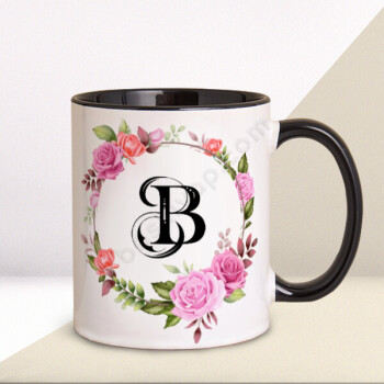 Çiçek Çerçeveli Siyah Kupa online tasarla