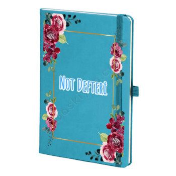 Çiçek Çerçeveli Tarihsiz Çizgili Turkuaz Ajanda online tasarla