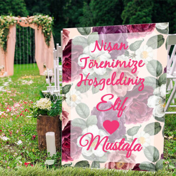 Çiçek Fonlu Nişana Özel Ayaklı Pano online tasarla