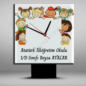 Çocuk Tasarımlı Ahşap Kare Duvar Saati online tasarla