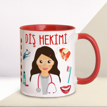 Diş Hekimlerine Özel Kırmızı Kupa Bardak online tasarla