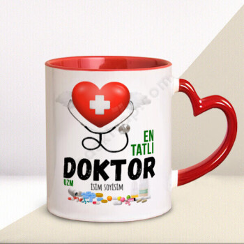 Doktorlara Özel Kalp Kulplu Kupa Bardak online tasarla