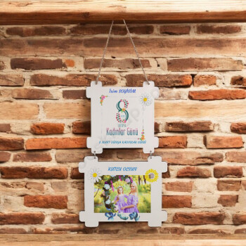 Duvara Asmalı 2 Li Ahşap Kişiye Özel Kadınlar Günü Hediyesi online tasarla