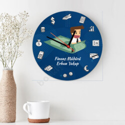 Finans Müdürü Temalı Ahşap Daire Duvar Saati online tasarla