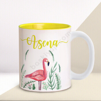 Flamingo Baskılı İsime Özel Sarı Kupa online tasarla