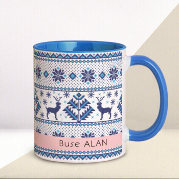 Geyik Tasarımlı Mavi Yılbaşı Kupası online tasarla