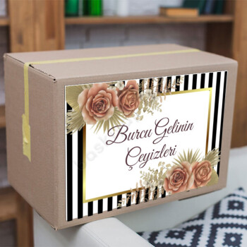 Gold Çiçekli Çeyiz Etiketi online tasarla