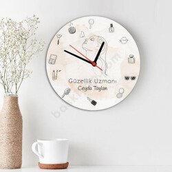 Güzellik Uzmanı Temalı Ahşap Daire Duvar Saati online tasarla