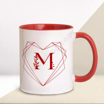 Harf Baskılı Geometrik Kalp Kırmızı Kupa online tasarla