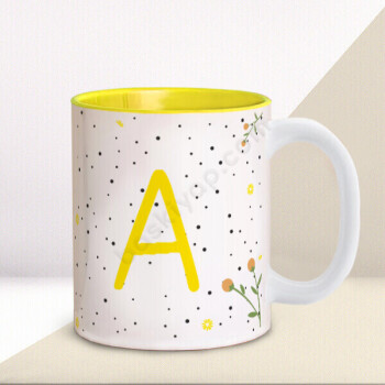 Harfli Papatyalı Tasarım İçi Sarı Kupa online tasarla