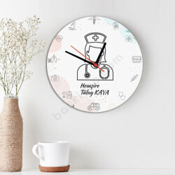 Hemşire Temalı Ahşap Daire Duvar Saati online tasarla