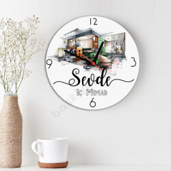 İç Mimar Temalı Ahşap Daire Duvar Saati online tasarla