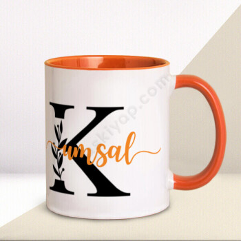 K Harfi Turuncu Kupa Bardak online tasarla