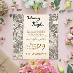 Kahve Çiçekli 15X15 Davetiye online tasarla