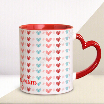 Kalp Desenli Kalp Kulplu Kupa online tasarla