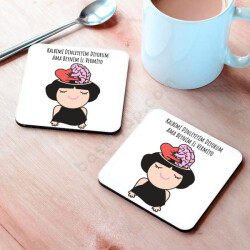 Kalp Ve Beyin Tasarım Baskılı Bardak Altlığı online tasarla