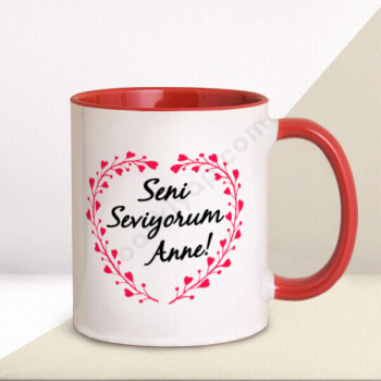 Kalpli Çerçeveli Sevgi Mesajı Kırmızı Kupa Bardak online tasarla