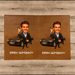 Karikatür Temalı Model 23 Termo Deri Kahverengi Ruhsat Kabı online tasarla