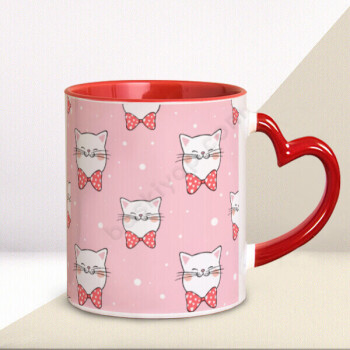 Kedi Tasarımlı Kalp Kulplu Kupa online tasarla