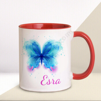 Kelebek Baskılı Kırmızı Kupa Bardak online tasarla