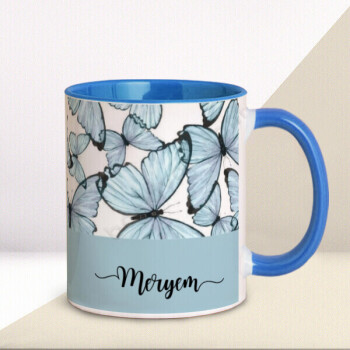 Kelebek Tasarımlı Mavi Kupa Bardak online tasarla