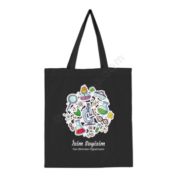 Kimya Veya Fen Öğretmenine Özel Baskılı Siyah Bez Çanta online tasarla